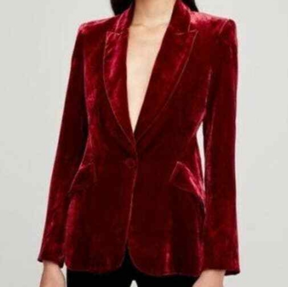 L'AGENCE Chamberlain Single Breasted Red Velvet Blazer